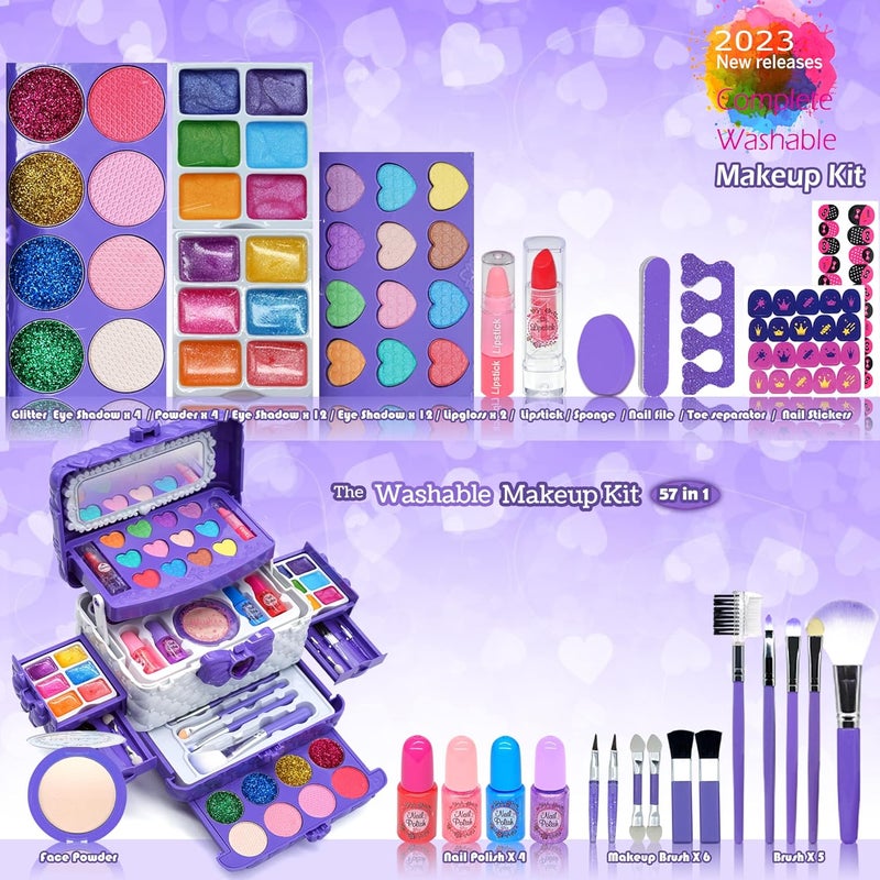 ROKKES Kids Makeup Kit for Girl Toys - Toys for Girls Makeup Girls Princess Gift Non Toxic Toddlers Cosmetic Kits,Child Play Makeup Toys for Girls, Age 4-10Year Old Children Gift - Image 2