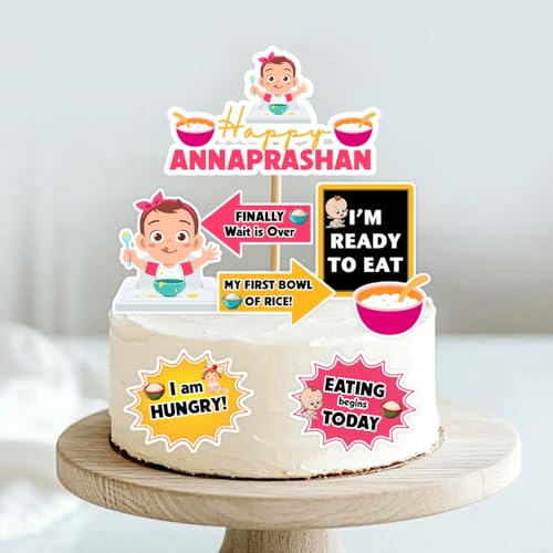 Suruchi Strokes Annaprashan Theme Cake Topper | First Rice Ceremony Cake Decoration Set For Baby Girl Rice Feeding Ceremony Party - Image 1