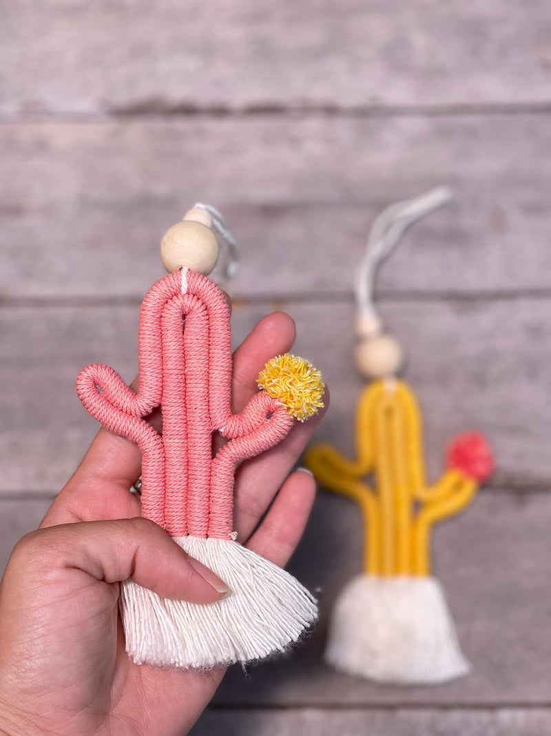 Mila Millie Mila Millie 2 Pack Cactus Macrame Wall Hanging | Handmade Woven Tassel Ornament for Home or Nursery Baby Kids Room Decor | Boho Nordic Scandinavian Style (Mustard Yellow Pink) - Image 4