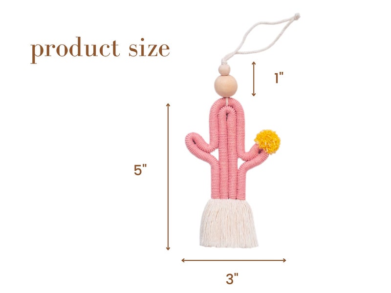 Mila Millie Mila Millie 2 Pack Cactus Macrame Wall Hanging | Handmade Woven Tassel Ornament for Home or Nursery Baby Kids Room Decor | Boho Nordic Scandinavian Style (Mustard Yellow Pink) - Image 3