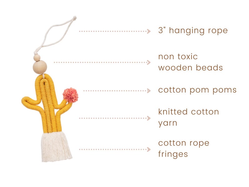 Mila Millie Mila Millie 2 Pack Cactus Macrame Wall Hanging | Handmade Woven Tassel Ornament for Home or Nursery Baby Kids Room Decor | Boho Nordic Scandinavian Style (Mustard Yellow Pink) - Image 2