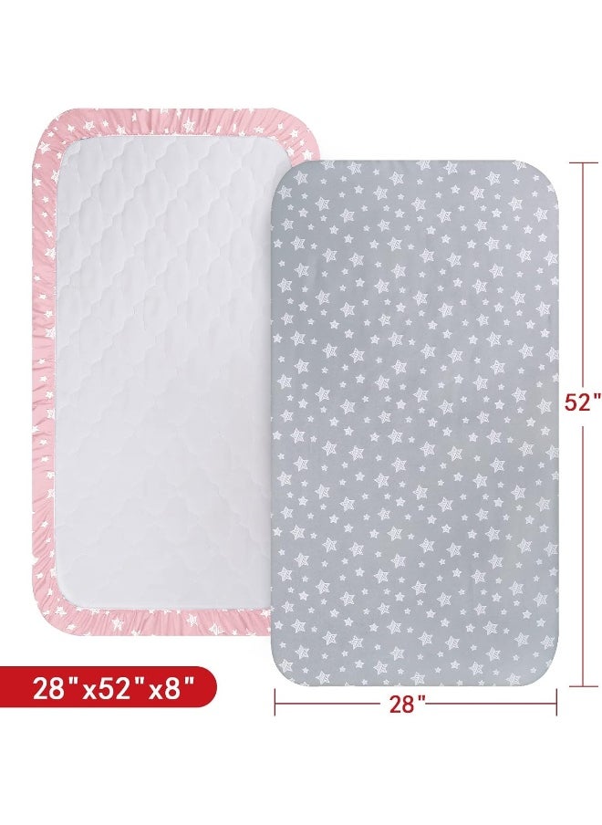 Moonsea Moonsea Crib Sheets for Girls 2 Pack, Fitted Crib Sheet for Standard Size Crib and Toddler Mattresses, Soft and Breathable Material, Grey & Pink  - Image 5