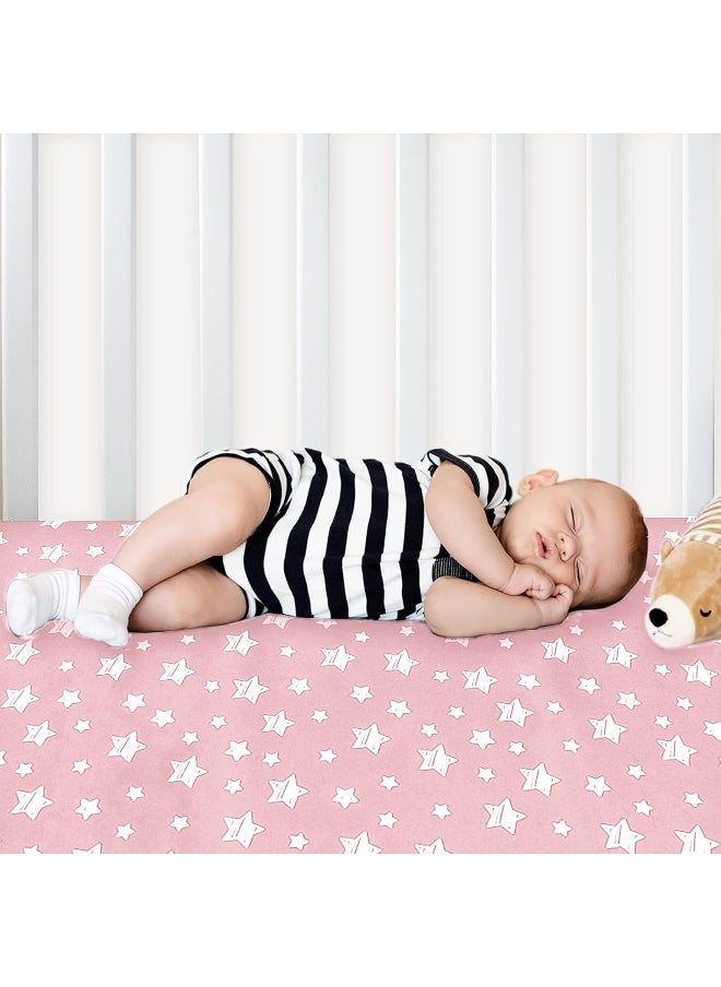 Moonsea Moonsea Crib Sheets for Girls 2 Pack, Fitted Crib Sheet for Standard Size Crib and Toddler Mattresses, Soft and Breathable Material, Grey & Pink  - Image 4