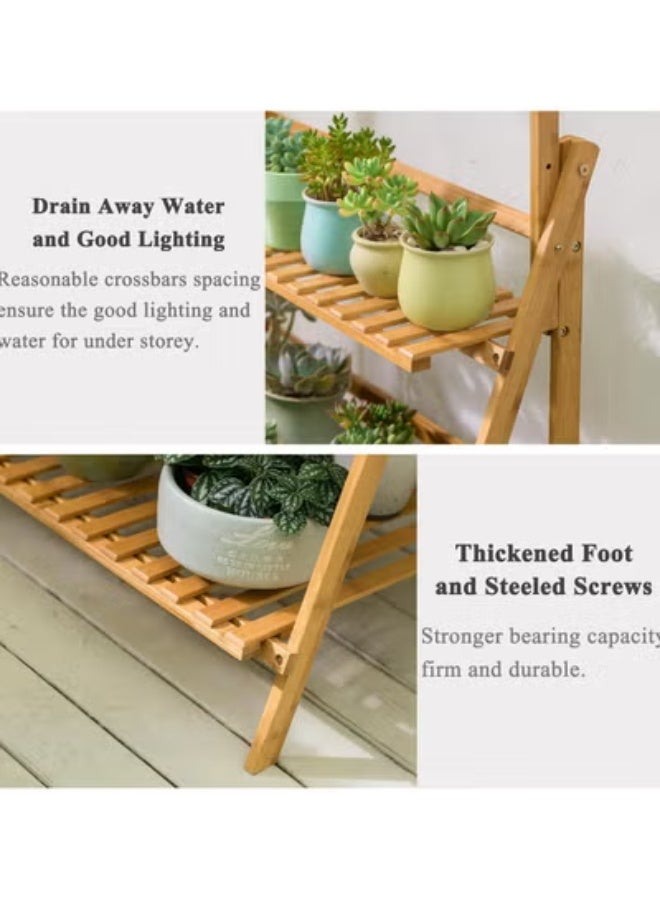 Beauenty Bamboo 3-Tier Hanging Plant Stand Planter Shelves Flower Pot Organizer Rack Folding Display Shelving Plants Shelf Unit Holder - Image 5