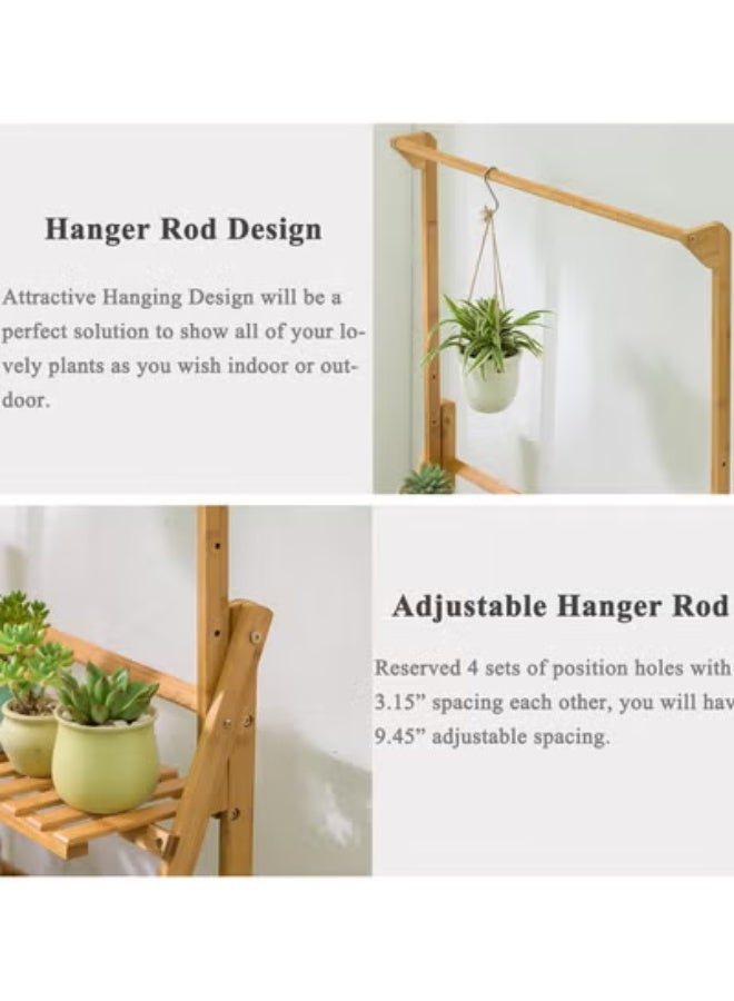 Beauenty Bamboo 3-Tier Hanging Plant Stand Planter Shelves Flower Pot Organizer Rack Folding Display Shelving Plants Shelf Unit Holder - Image 3