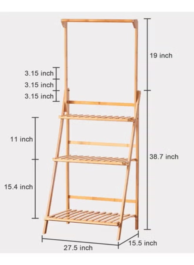Beauenty Bamboo 3-Tier Hanging Plant Stand Planter Shelves Flower Pot Organizer Rack Folding Display Shelving Plants Shelf Unit Holder - Image 4
