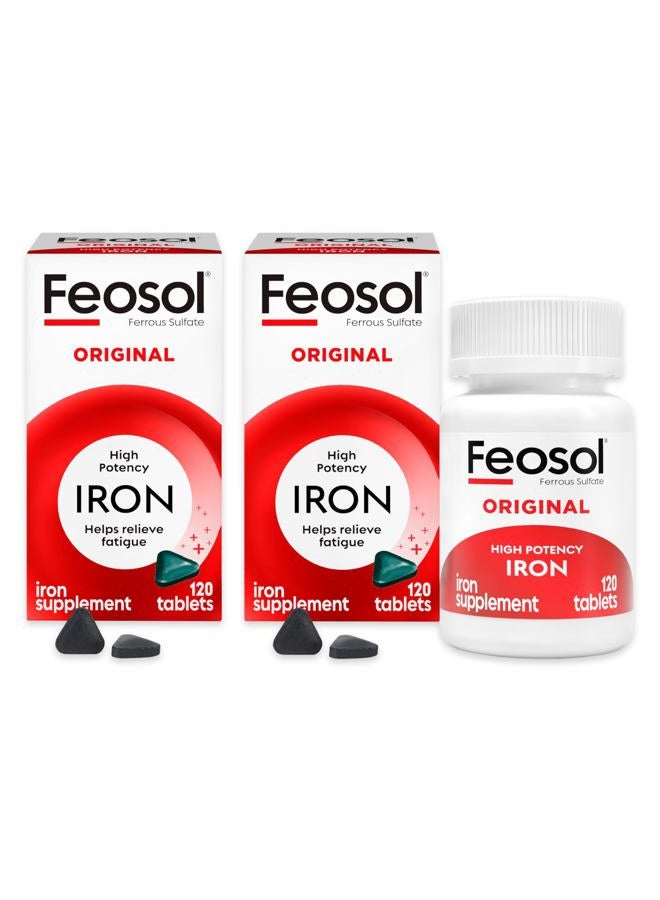 Feosol Original Iron Supplement Tablets,Non-heme 325mg Ferrous Sulfate (65mg Elemental Iron) per Iron Pill, 1 Per Day, 4 Month Supply, for Energy and Immune System Support (120 ct Pack of 2) - Image 1