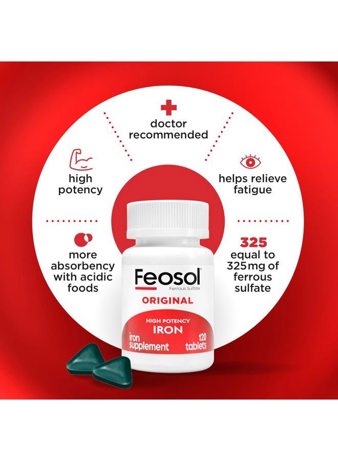 Feosol Original Iron Supplement Tablets,Non-heme 325mg Ferrous Sulfate (65mg Elemental Iron) per Iron Pill, 1 Per Day, 4 Month Supply, for Energy and Immune System Support (120 ct Pack of 2) - Image 3