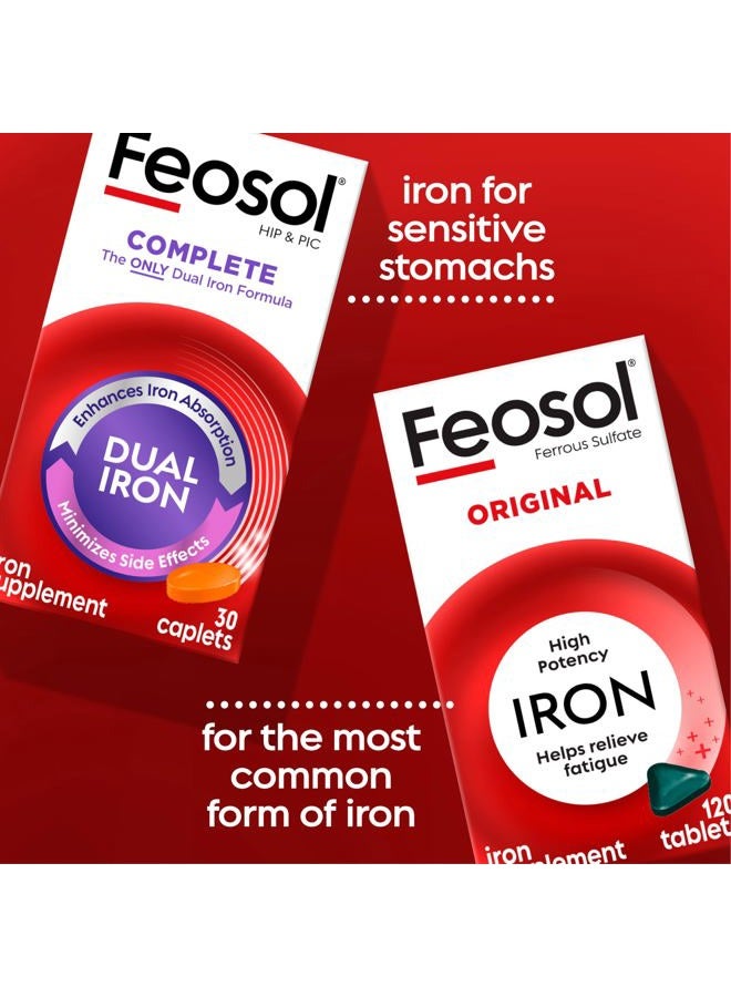 Feosol Original Iron Supplement Tablets,Non-heme 325mg Ferrous Sulfate (65mg Elemental Iron) per Iron Pill, 1 Per Day, 4 Month Supply, for Energy and Immune System Support (120 ct Pack of 2) - Image 4