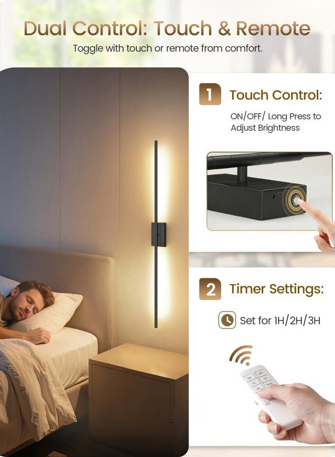 GOEBLESON 39.4 Inches Wall Sconces Battery Operated Set of Two, Black, B07YBP205 - Image 5