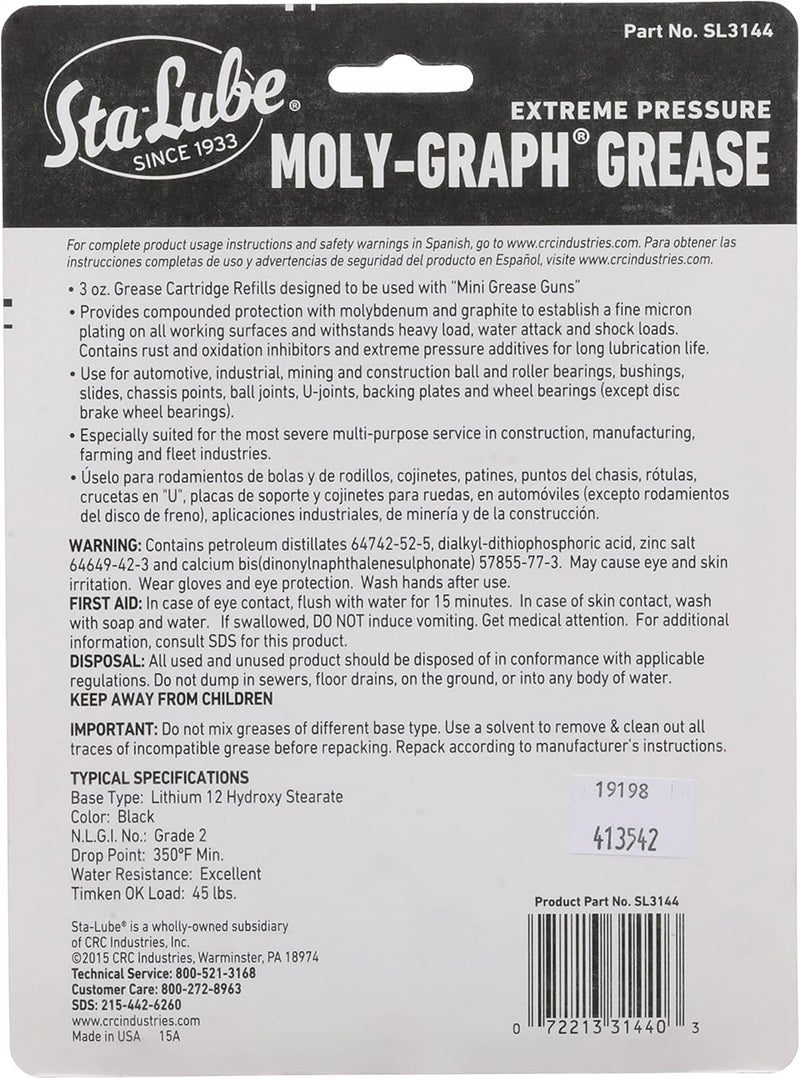Sta-Lube شحم الليثيوم متعدد الأغراض CRC SL3144 Moly-Graph للضغط الشديد، 3 أونصات، عبوة من 3 - Image 2
