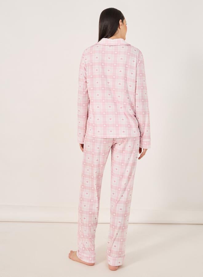 ستايلي طقم بيجامة وقميص بأزرار بنقشة قلوب - Image 4