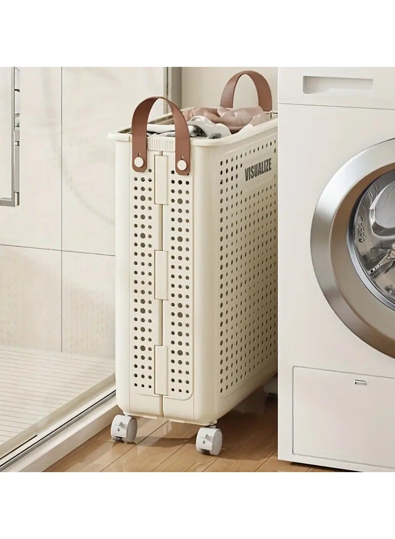 Bukela Foldable Laundry Baskets Without Lid - Pu Leather, Hand Washable, Solid Color, Multi-Functional Portable Dirty Clothes Hamper With Wheels For Bathroom & Balcony Storage - Image 4