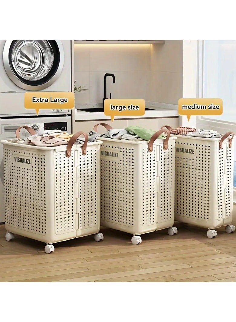 Bukela Foldable Laundry Baskets Without Lid - Pu Leather, Hand Washable, Solid Color, Multi-Functional Portable Dirty Clothes Hamper With Wheels For Bathroom & Balcony Storage - Image 2