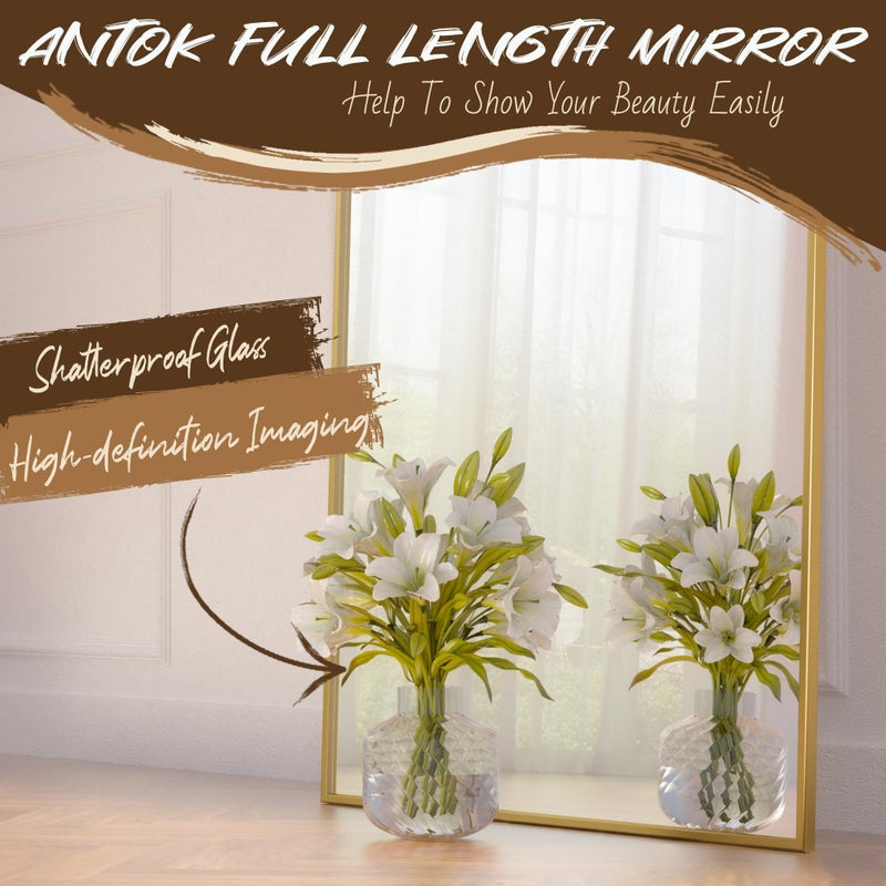 Antok Arched Full Length Mirror, 56"x15" Gold Metal Frame Floor Mirror for Bedroom Living Room, Freestanding/Wall Mount/Leaning - Image 4