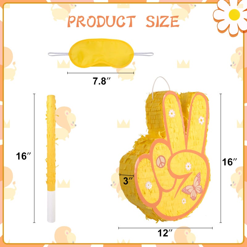 JOARHONAL Two Groovy Pinata  Groovy Pinata with Blindfold and Bat for Kids Groovy Hippie Theme Birthday Party Game Decorations Small Size 16x12x3 - Image 3