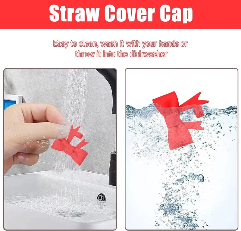 Hpebl 4Pcs Silicone Straw Toppers Covers for Stanley Cups 40/30oz 10mm(0.4in) Red Dust-Proof Bow Straw Covers Toppers Suitbale for Stanley Cup Accessories Reusable Straws Caps - Image 3