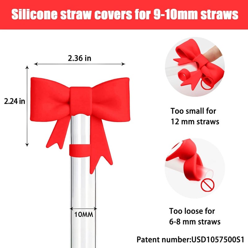 Hpebl 4Pcs Silicone Straw Toppers Covers for Stanley Cups 40/30oz 10mm(0.4in) Red Dust-Proof Bow Straw Covers Toppers Suitbale for Stanley Cup Accessories Reusable Straws Caps - Image 2