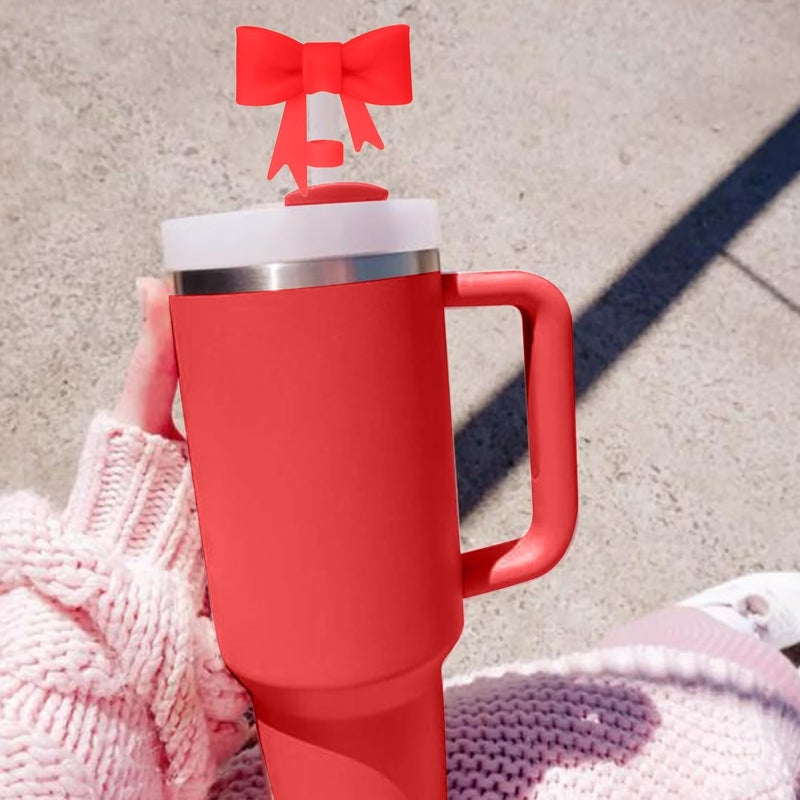 Hpebl 4Pcs Silicone Straw Toppers Covers for Stanley Cups 40/30oz 10mm(0.4in) Red Dust-Proof Bow Straw Covers Toppers Suitbale for Stanley Cup Accessories Reusable Straws Caps - Image 5