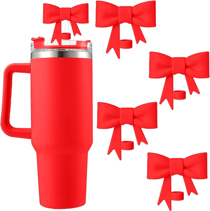 Hpebl 4Pcs Silicone Straw Toppers Covers for Stanley Cups 40/30oz 10mm(0.4in) Red Dust-Proof Bow Straw Covers Toppers Suitbale for Stanley Cup Accessories Reusable Straws Caps - Image 1