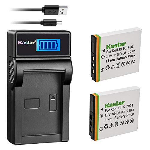 Kastar Battery (X2) & LCD Slim USB Charger for Kodak KLIC-7001, K7001 and Kodak EasyShare M320, M340, M341, M753 Zoom, M763, M853 Zoom, M863, M893 is, M1063, M1073 is, V550, V570, V610, V705, V750 - Image 1
