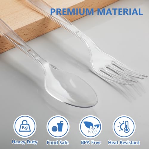 SACATR 1000 Count Plastic Silverware Heavy Duty -500 Forks, 500 Spoons，BPA-Free,Heat Resistant Disposable Plastic Spoons Bulk, Solid Durable Premium Cutlery for Parties, Events and Everyday Use - Image 3