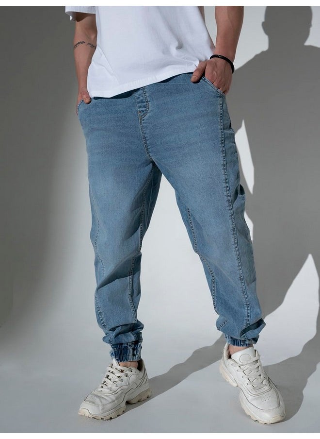Hubberholme - Hubberholme Men's Paneled Loose Fit Jogger Jeans (Light Blue, 32) - Image 1