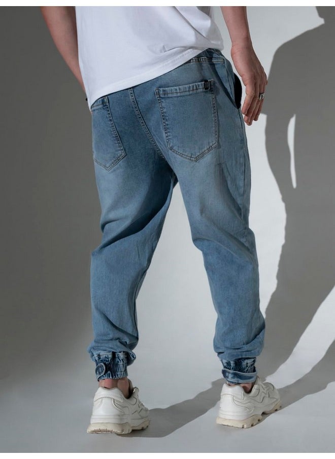 Hubberholme - Hubberholme Men's Paneled Loose Fit Jogger Jeans (Light Blue, 32) - Image 1