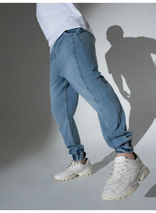 Hubberholme - Hubberholme Men's Paneled Loose Fit Jogger Jeans (Light Blue, 32) - Image 1
