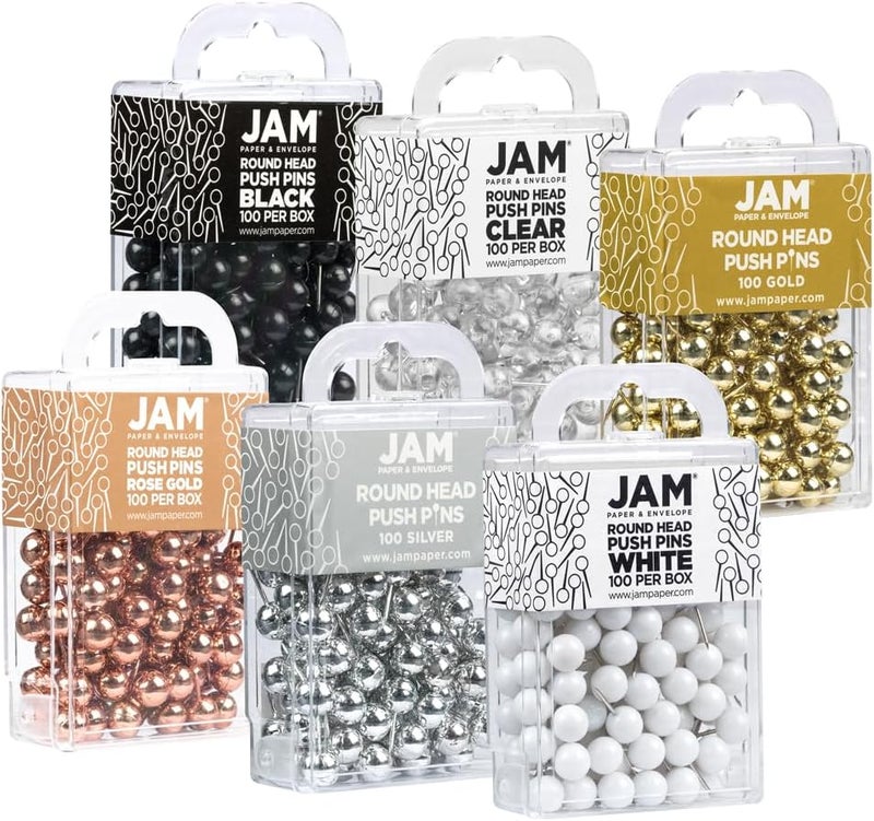 JAM Paper Colorful Push Pins - Round Head Map Thumb Tacks - Assorted Business Colors - 600/Pack - Image 2