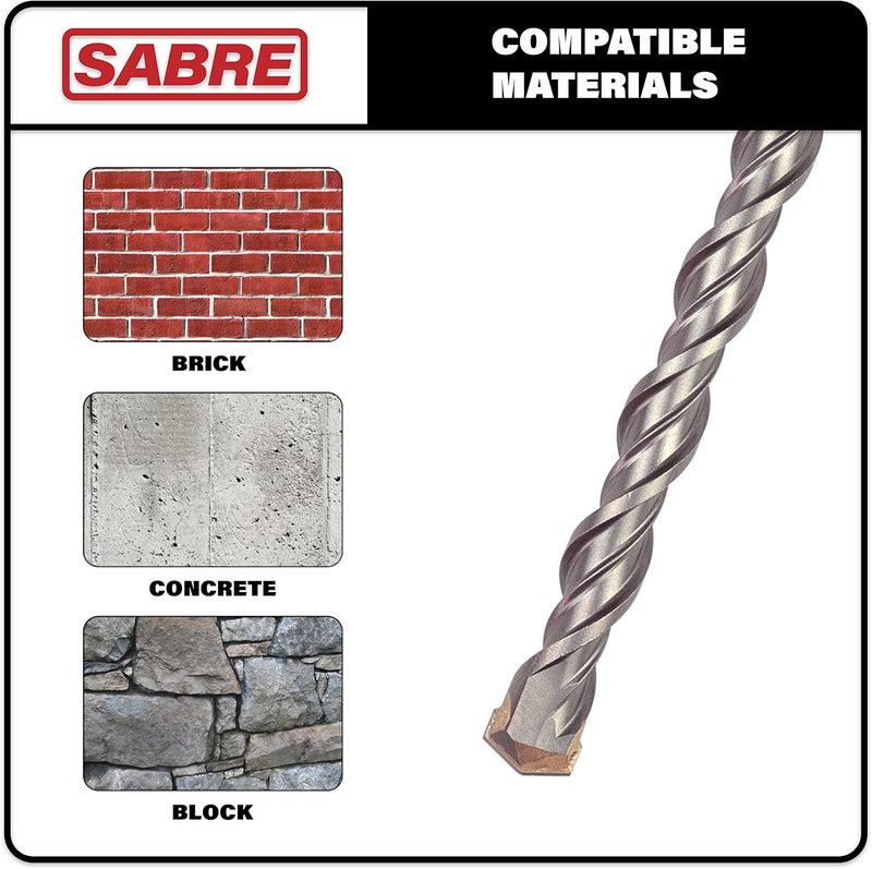 Sabre Tools 5/8 Inch x 18 Inch SDS Plus Rotary Hammer Drill Bit, Carbide Tipped for Brick, Stone, and Concrete (5/8" x 16" x 18") - Image 2