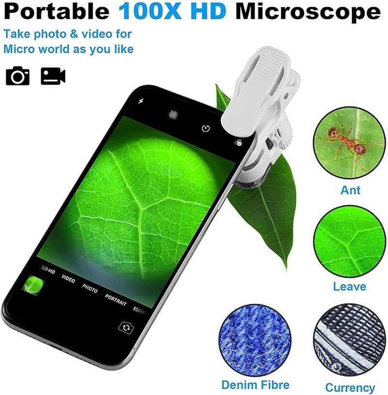 4 Pcs 100X Zoom Clip On Microscope With LED Light Portable Pocket Magnifier Black - Image 5