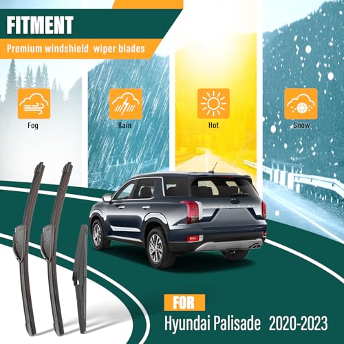 KVQ Windshield Wiper Blades Replacement for Hyundai Palisade 2020 2021 2022 2023,Original Equipment Replacement Front Rear Wiper Blade Set - 26" 20" 12" (Set of 3) - Image 2