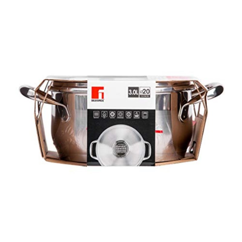 GOURMET CASSEROLE W LID 20CM 3LITRESTAINLESS STEEL INDUCTION BASE, BG6509 - Image 4