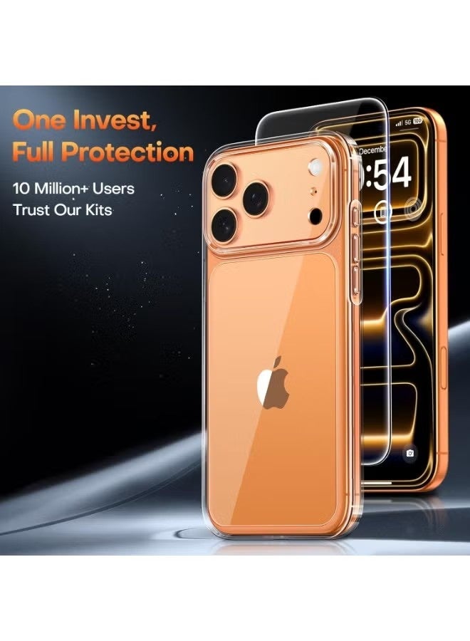 جراب لهاتف iPhone 17 Pro Max مع واقي شاشة من قطعة واحدة، حماية كاملة لعدسة الكاميرا، غطاء خلفي شفاف مقاوم للصدمات - شفاف - Image 2