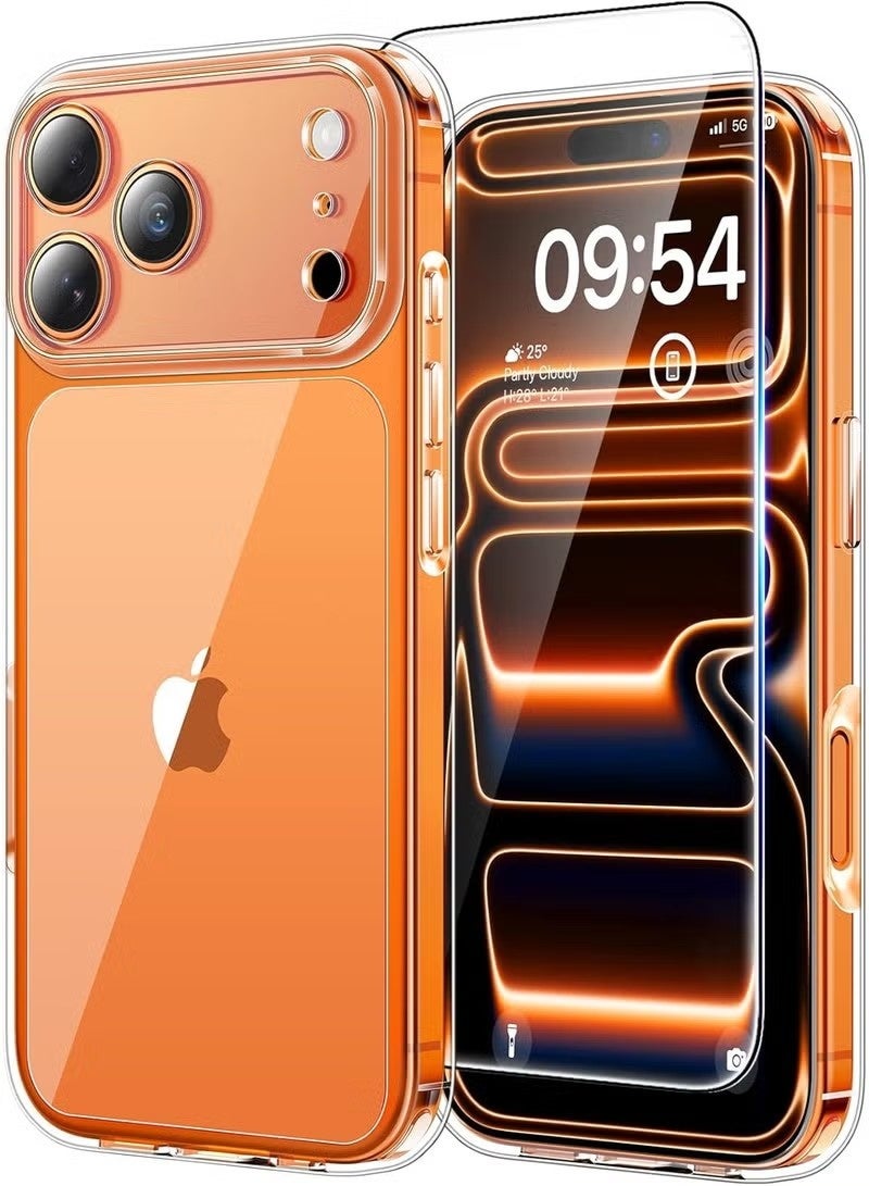 جراب لهاتف iPhone 17 Pro Max مع واقي شاشة من قطعة واحدة، حماية كاملة لعدسة الكاميرا، غطاء خلفي شفاف مقاوم للصدمات - شفاف - Image 1