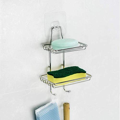 Vihax Soap Dishes Double Layers Adhesive Soap Holder Stainless Steel Shower Soap Holder Sponge Box for Bathroom/Kitchen/Tile Mounted 2 Tier (Double Layers) - Image 3