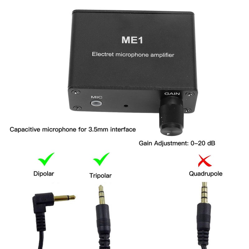 مكبر صوت ميكروفون إلكتريت مع تحكم في الكسب قابل للتعديل من 0 إلى 20 ديسيبل، مدخل ميكروفون مكثف بحجم 3.5 مم ME1 - Image 5