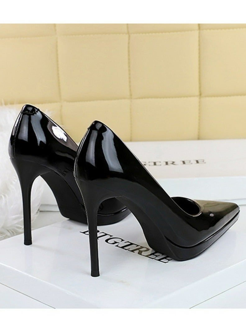 BIGTREE Women's Elegant Closed Pointed Toe Party Stiletto Pumps Patent Leather High Heels 10.5CM Black - Image 4