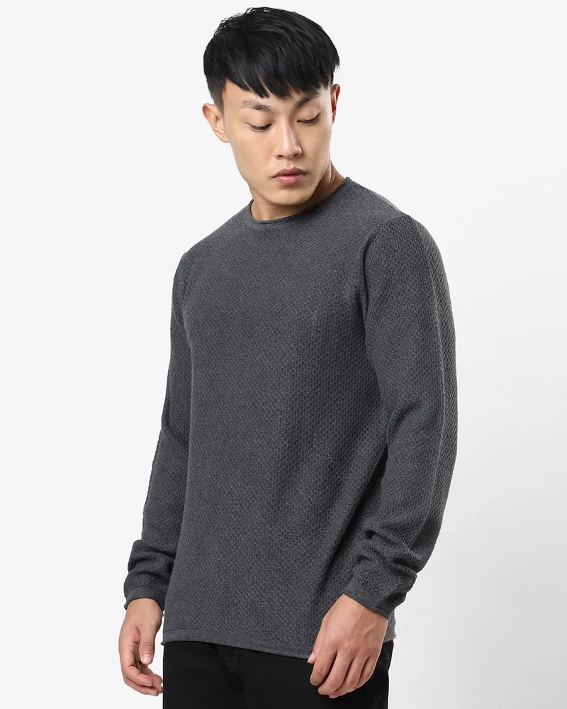 bewakoof Men's Anthra Melange Flat Knits Sweater