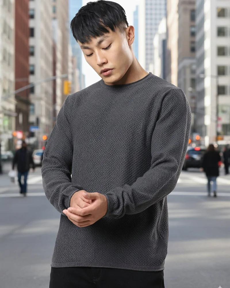 bewakoof Men's Anthra Melange Flat Knits Sweater