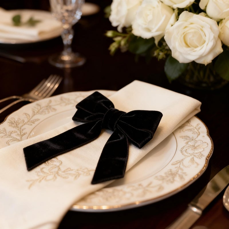 Meseey Bow Napkin Rings Set of 12 Luxury Soft Black Velvet Napkin Holders, Elegant Bow Design for Christmas Holiday Dinner Wedding Party Table Decor - Image 4