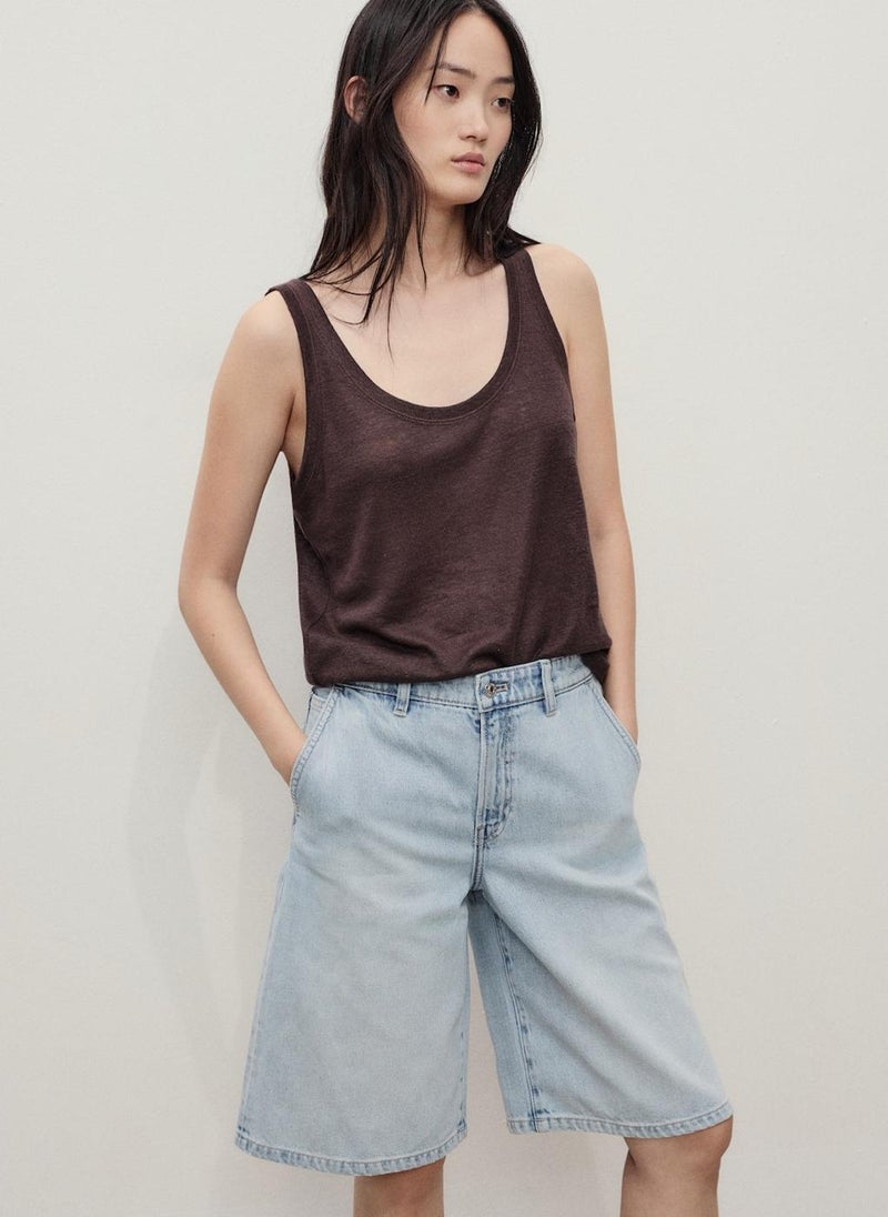 MANGO Straight Mid-Rise Denim shorts  - Image 1