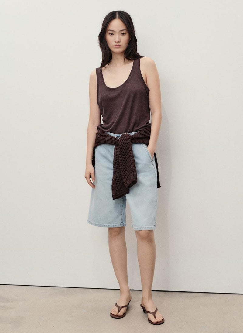 MANGO Straight Mid-Rise Denim shorts  - Image 5