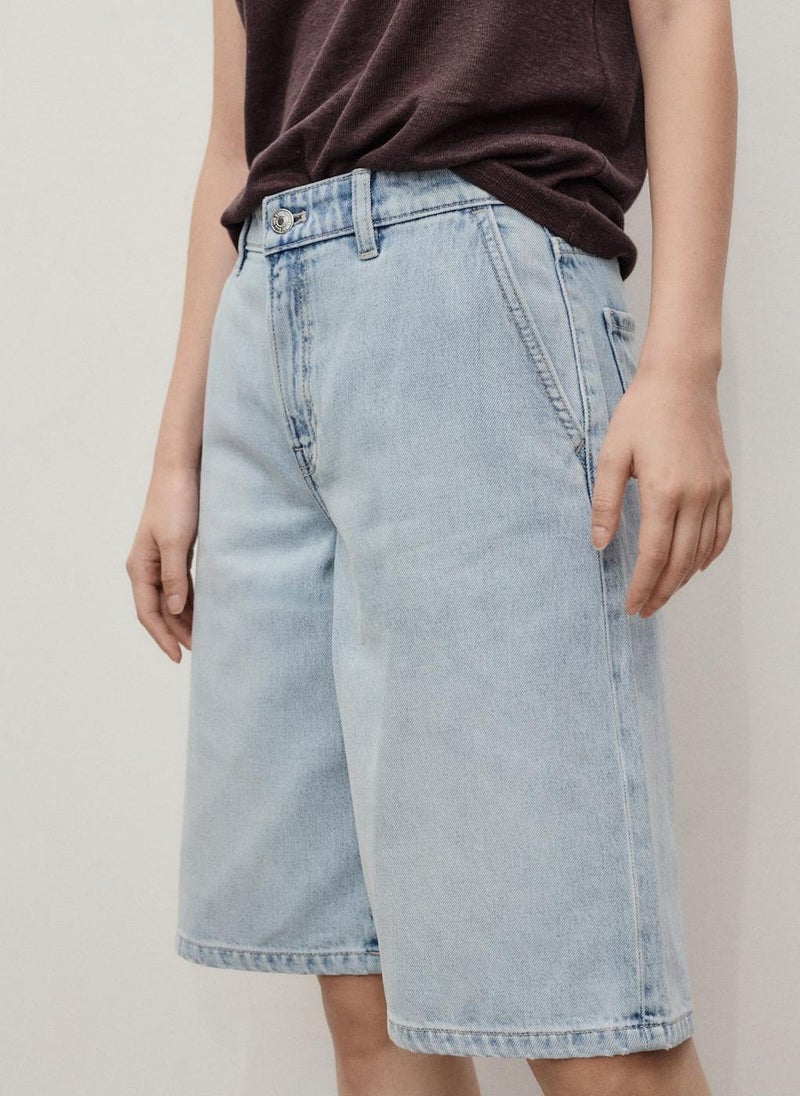 MANGO Straight Mid-Rise Denim shorts  - Image 3