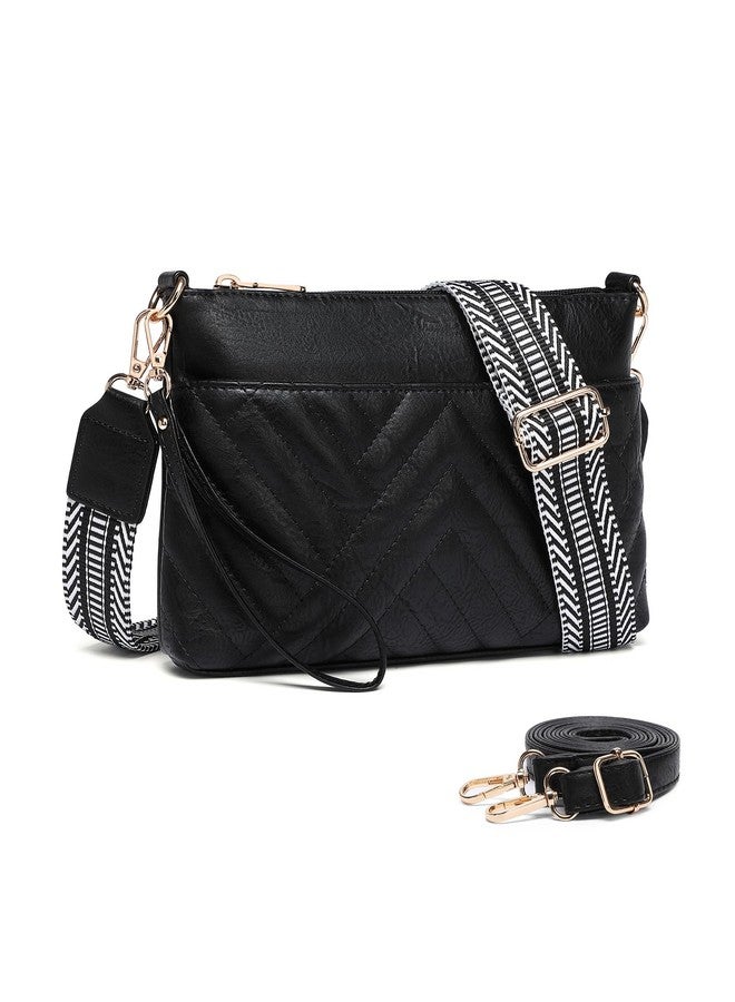 BAVERGE Small Crossbody Bags for Women Trendy, Leather Wristlet Clutch Purse Wallet with Card Slots Mini Shoulder Handbag with 2 Adjustable Straps, Black - Image 1