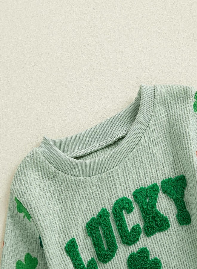 Socutebabe Toddler Baby Boy St Patricks Day Outfit Shamrock Embroider Long Sleeve Sweatshirt Shirt Pants Cute Spring Clothes (lucky-Green, 2-3T) - Image 4