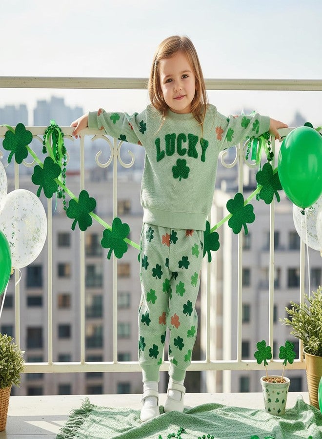 Socutebabe Toddler Baby Boy St Patricks Day Outfit Shamrock Embroider Long Sleeve Sweatshirt Shirt Pants Cute Spring Clothes (lucky-Green, 2-3T) - Image 2