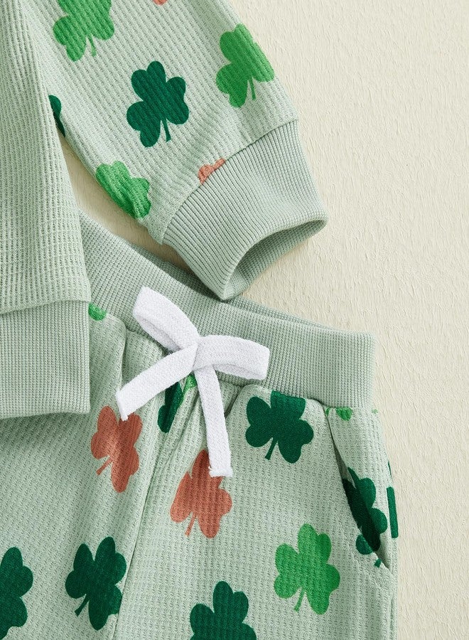 Socutebabe Toddler Baby Boy St Patricks Day Outfit Shamrock Embroider Long Sleeve Sweatshirt Shirt Pants Cute Spring Clothes (lucky-Green, 2-3T) - Image 5