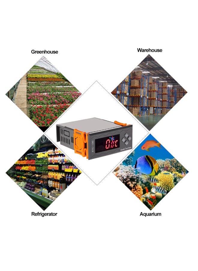 NIBEMINENT 2-Relay LED Digital Temperature Controller Thermostast With NTC Sensor Alarm Grey/Orange - Image 5